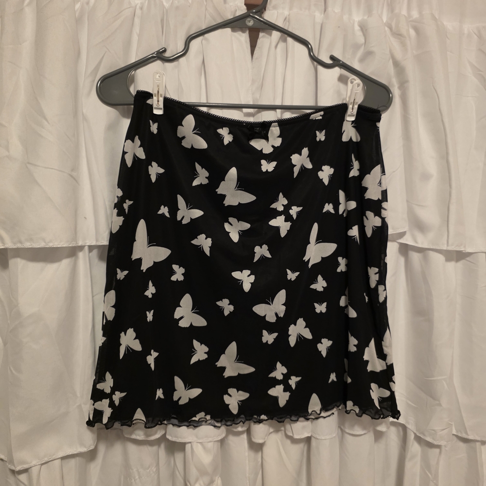 Wild Fable Y2K Black Mini Skirt with White Butterfly Pattern